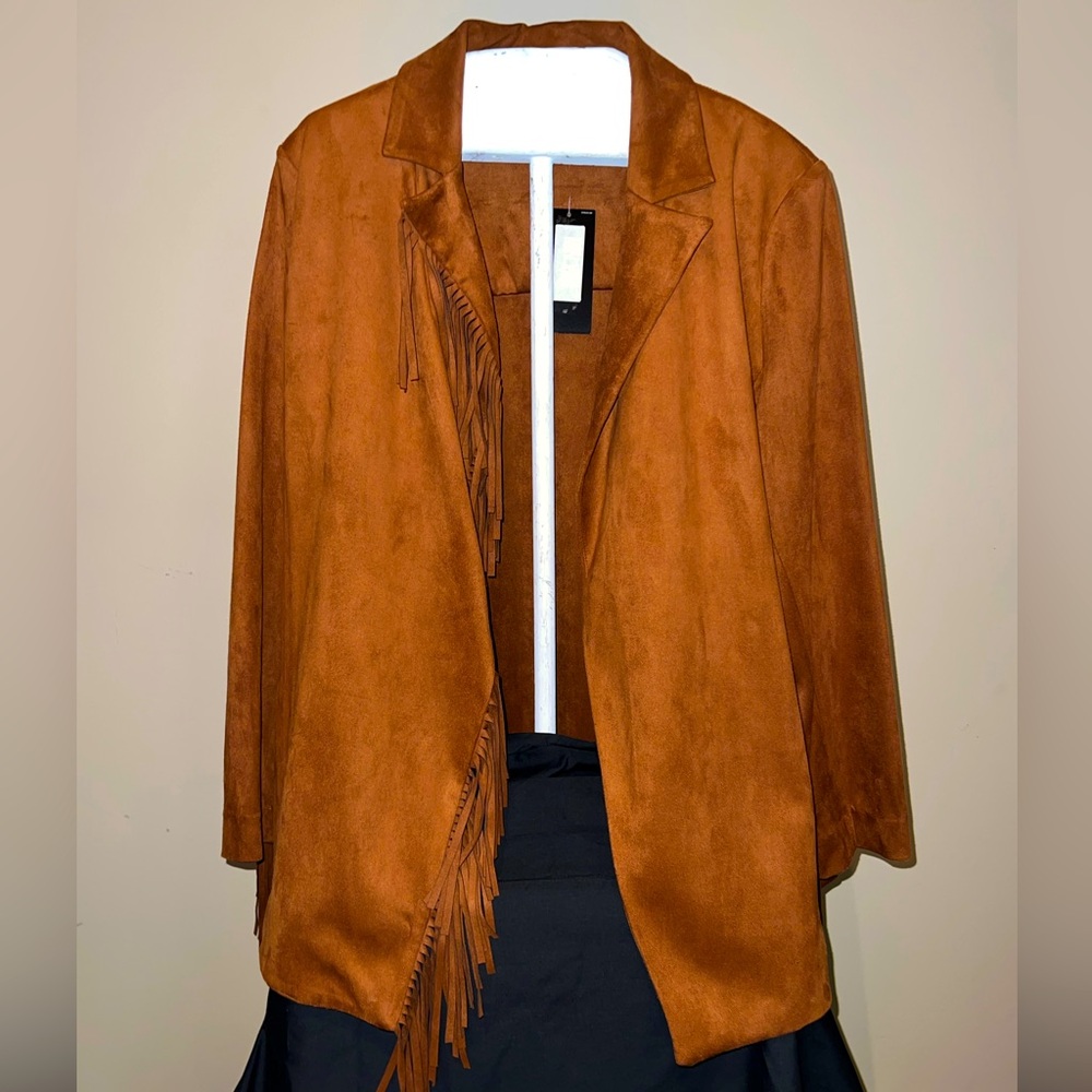 Fringed Faux Suede Blazer - XL